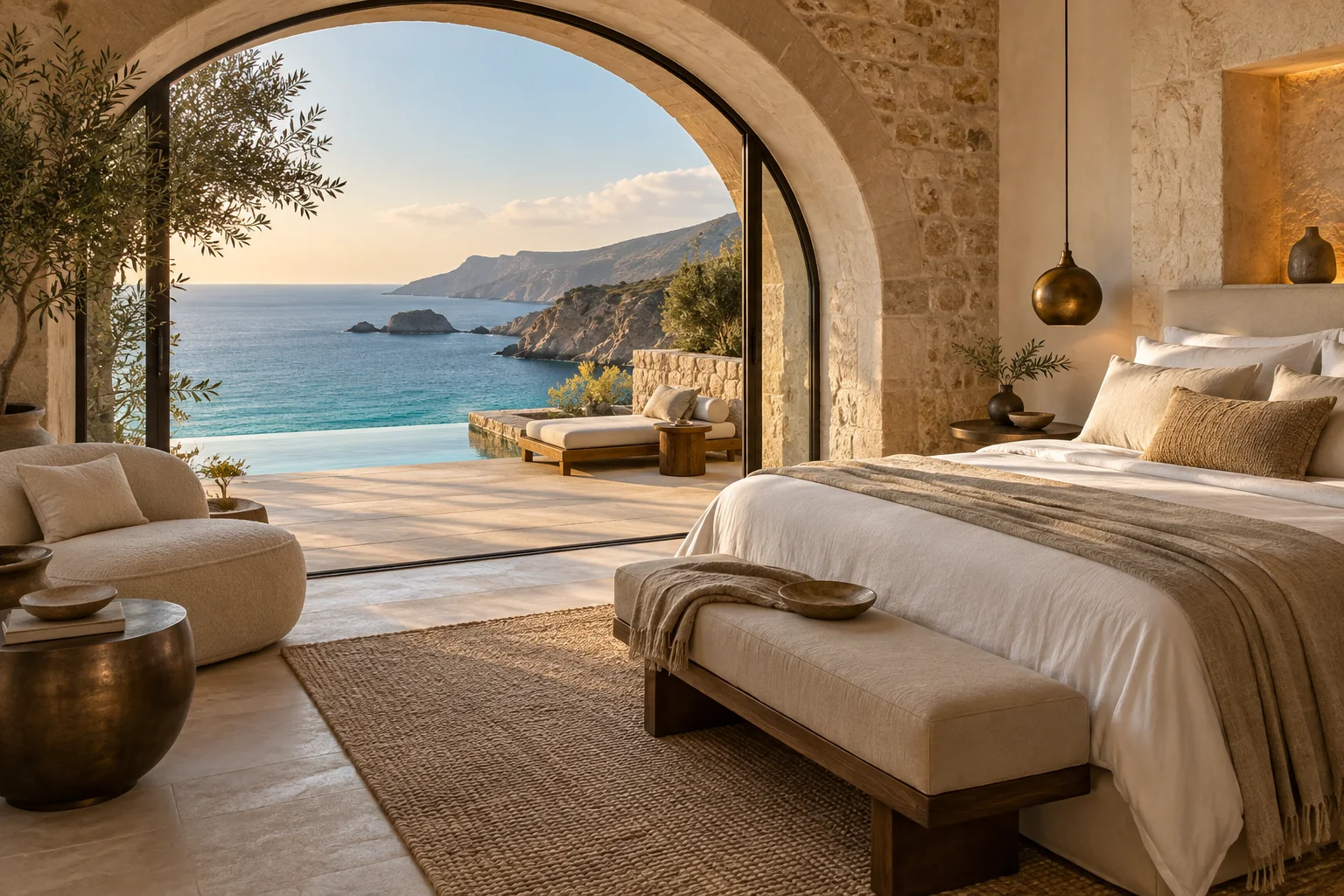 Warm suite overlooking the sea